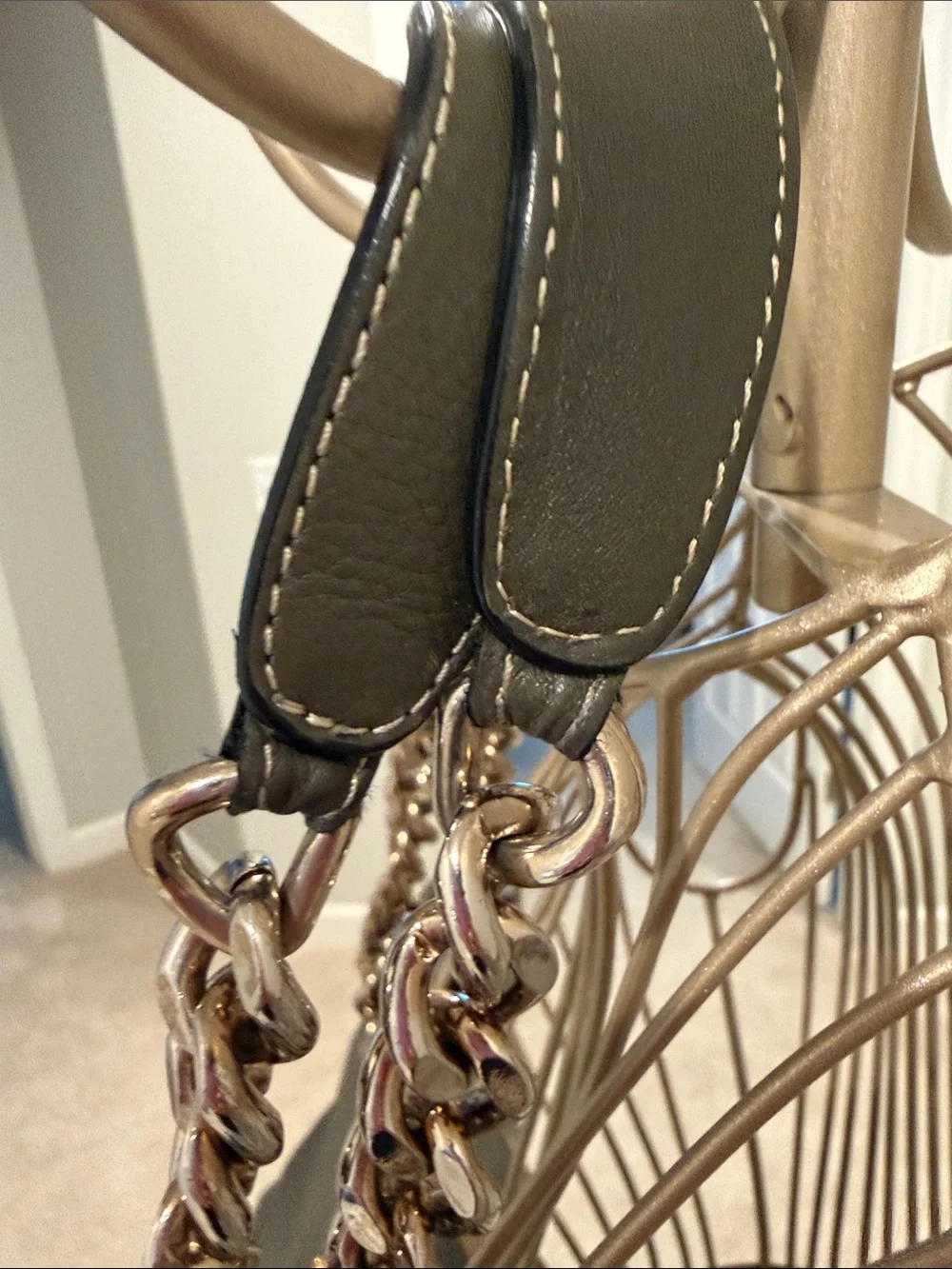 Valentino Olive Green Leather Shoulder Bag with Gold Chain Straps - Picture 7 of 14